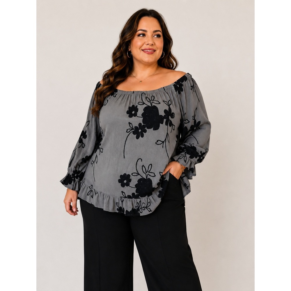 Forgotten Grace Olive Black Floral Embroidered Blouse 3X Boho Whimsigoth Cottage